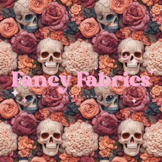 Floral Skulls Embroidered | PREORDER | By The Yard