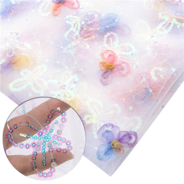 White | 3D Butterfly Sequin Mesh | Ready To Ship