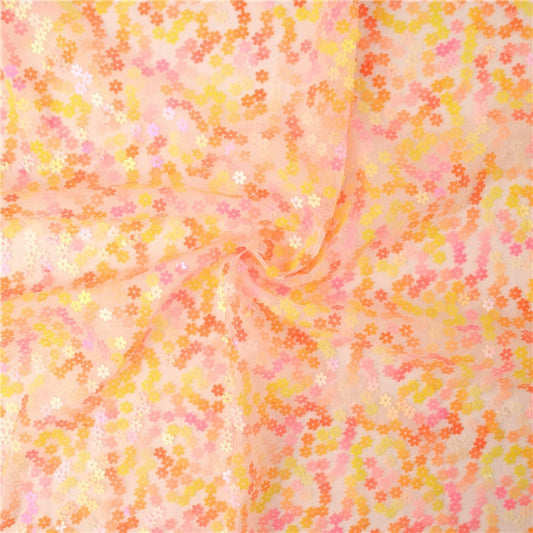 Tangerine | Floral Sequin Mesh | Ready To Ship