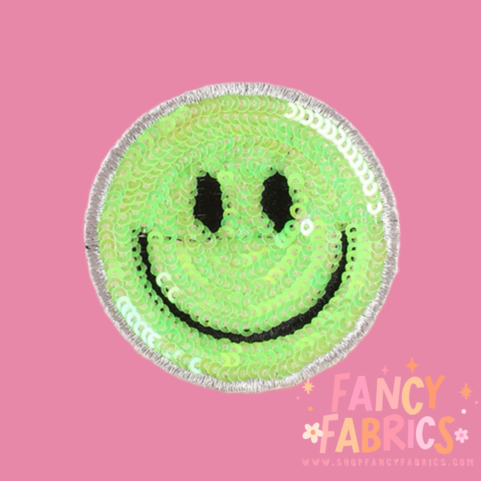 Neon Green | Sequin Smiley | Iron On Patch