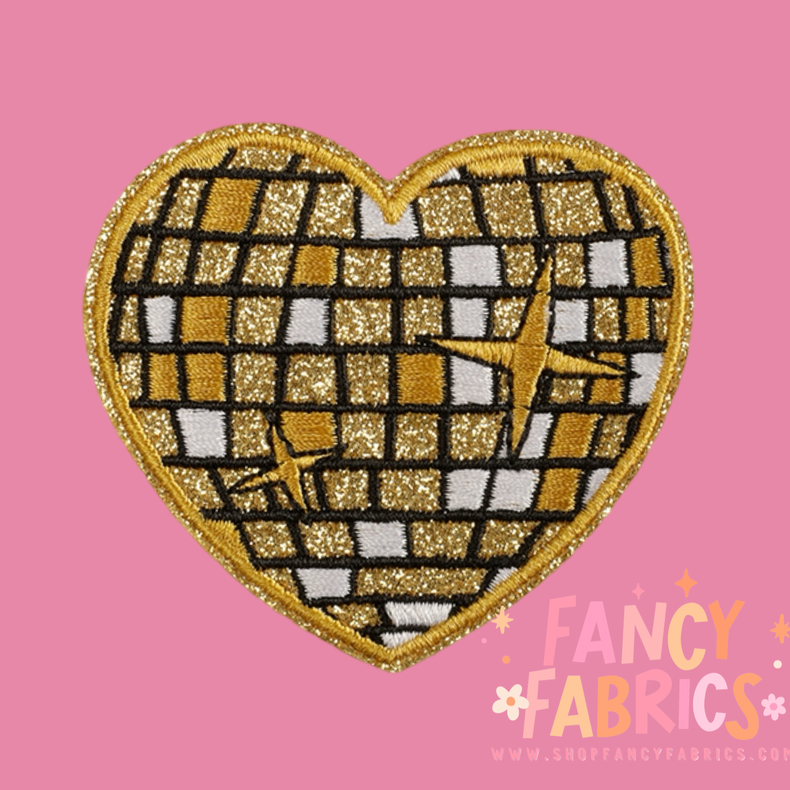 Disco Heart Gold Iron on Patch