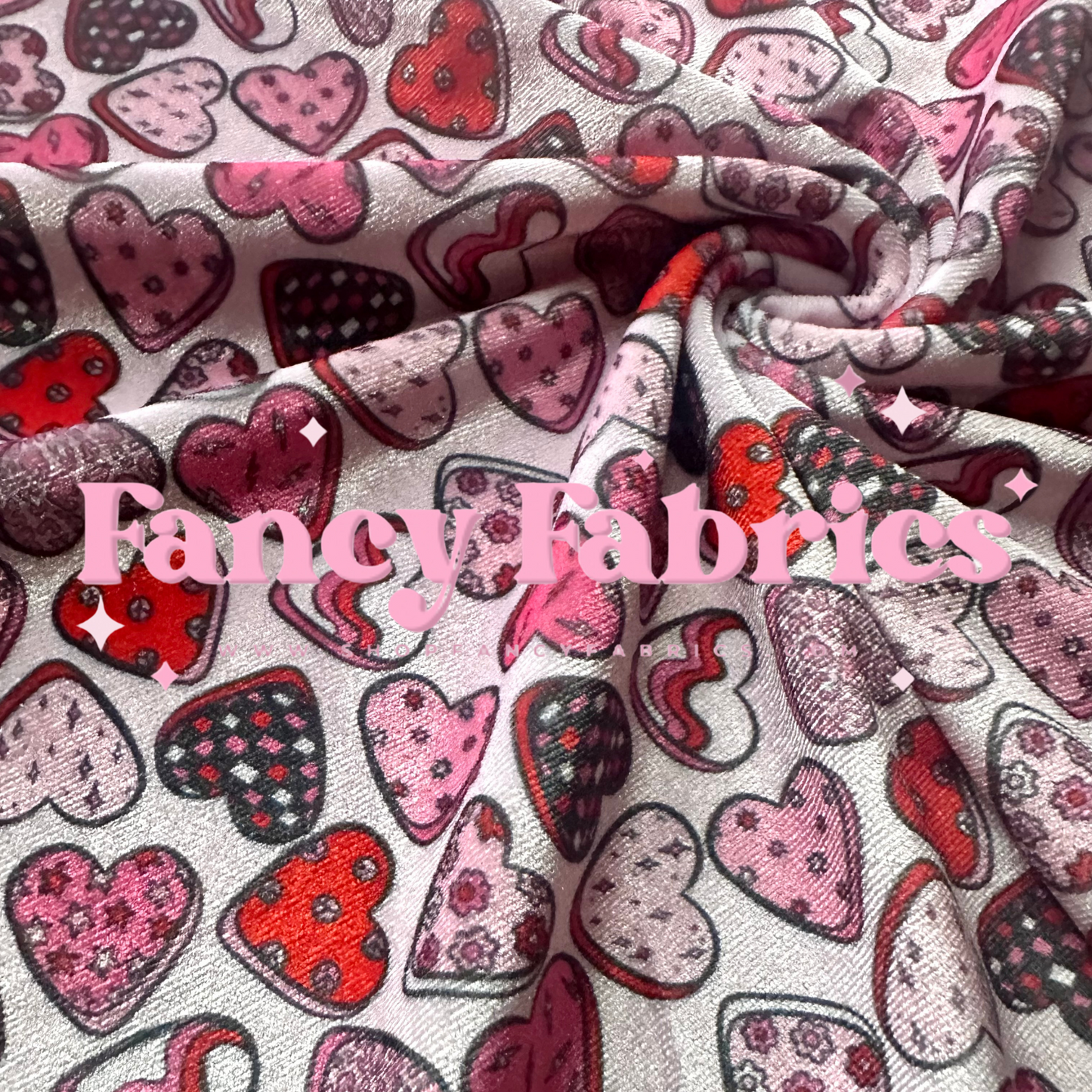 Pattern Candy Hearts | Stretch Velvet | Ready To Ship