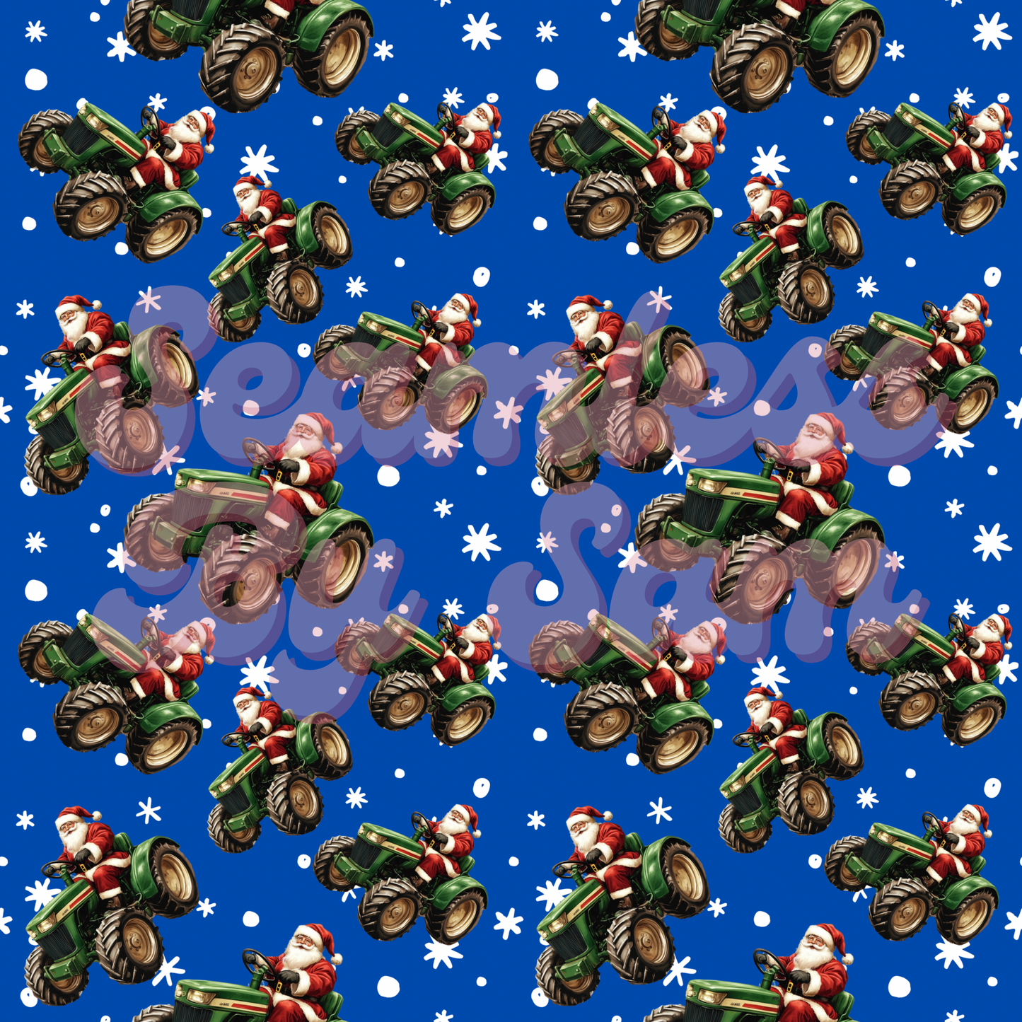 Tractor Santa (Blue) | Seamless File | Digital Download