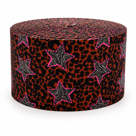 Animal Print Stars | 3" Single Sided | Printed Ribbon | Ready To Ship