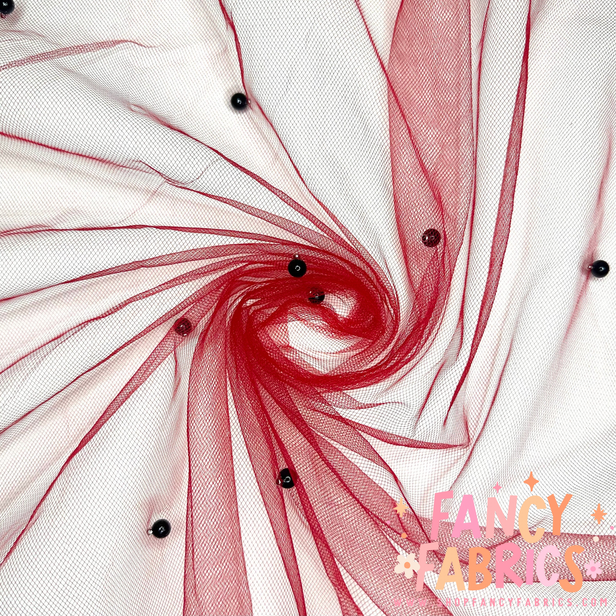 Red (Black Pearls) | Pearl Mesh | Ready To Ship