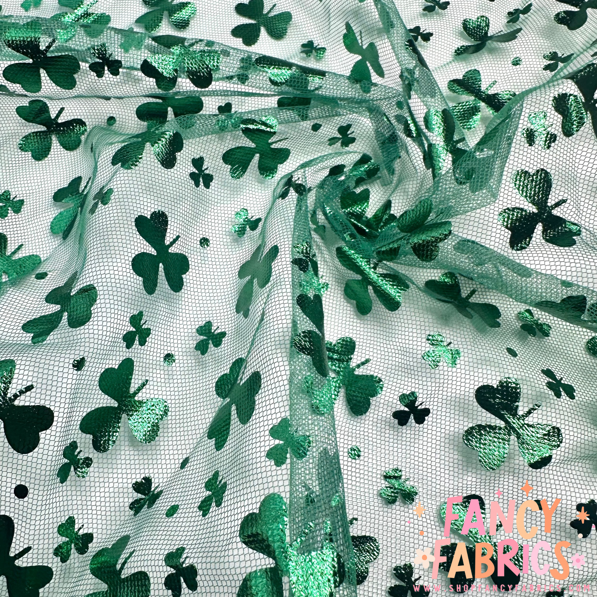 Green Clovers | Foil Mesh | Ready To Ship