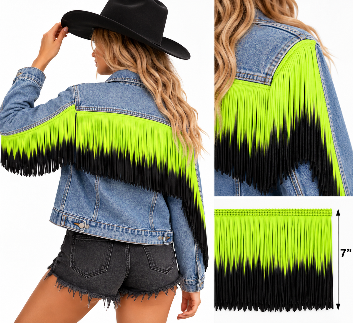 Neon Yellow + Black | Ombré Fringe | By The Yard