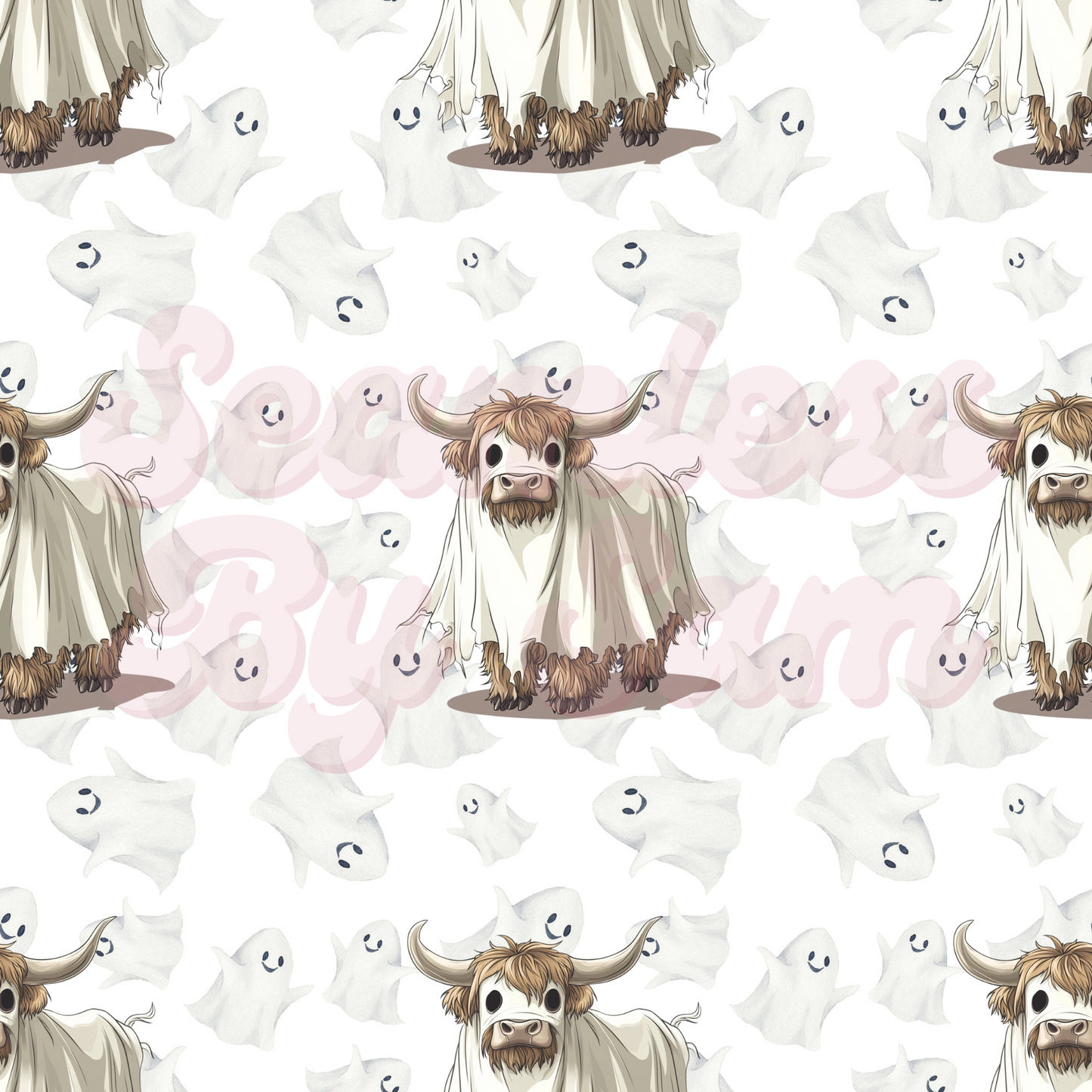 Highland Cow Ghosts | Seamless File | Digital Download