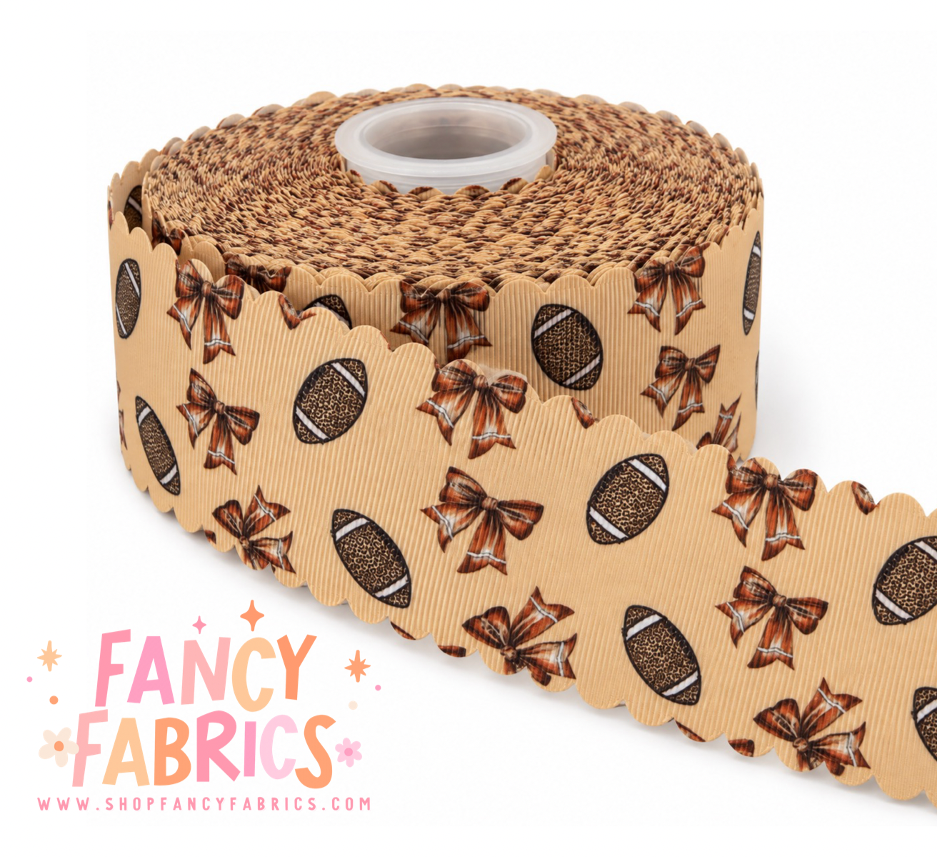Football Bows | 2" Single Sided | Scalloped Grosgrain Ribbon | Ready To Ship