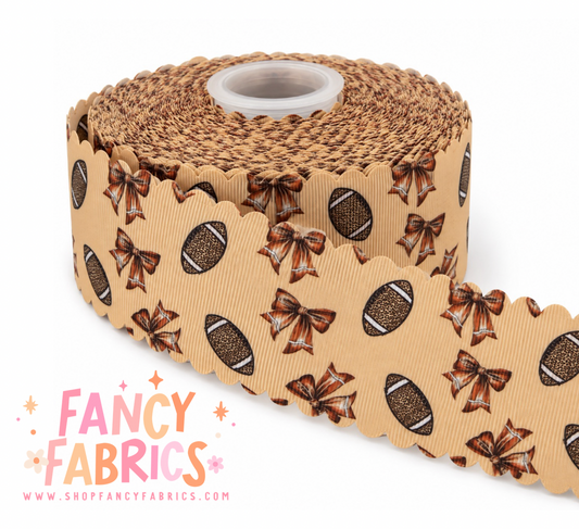 Football Bows | 2" Single Sided | Scalloped Grosgrain Ribbon | Ready To Ship