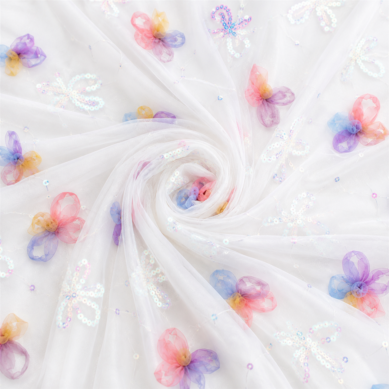 White | 3D Butterfly Sequin Mesh | Ready To Ship