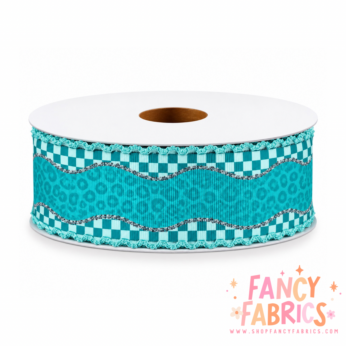 Checker Waves (Blue) | 2" Single Sided | Moonstitch Printed Ribbon | Ready To Ship