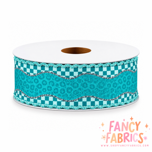 Checker Waves (Blue) | 2" Single Sided | Moonstitch Printed Ribbon | Ready To Ship