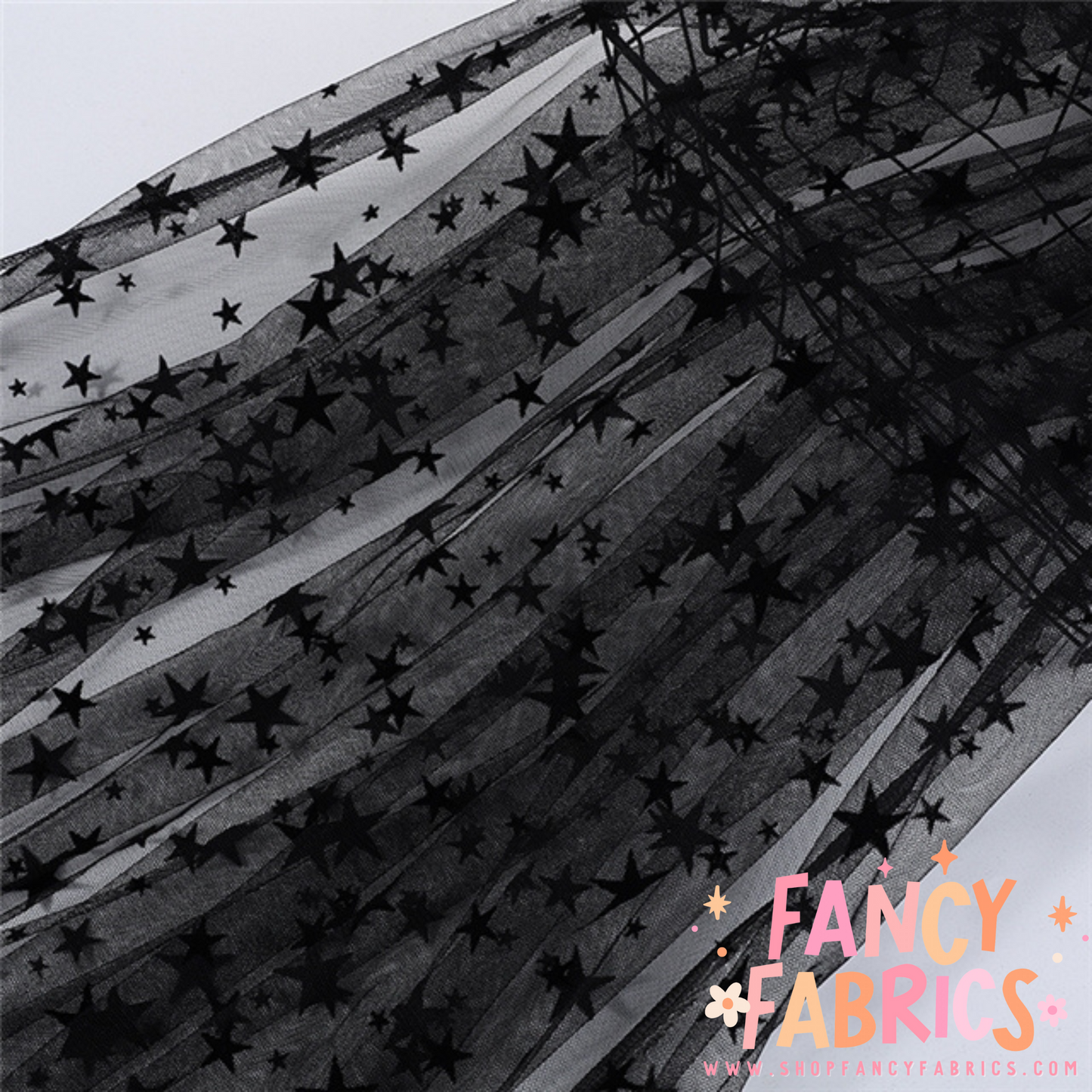 Black Flocked Stars | Mesh