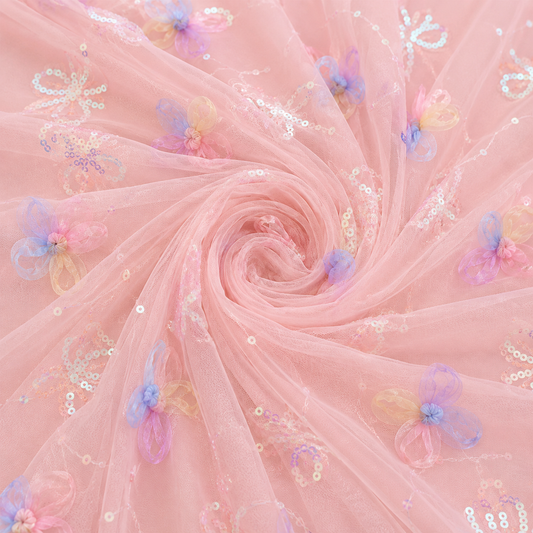 Coral | 3D Butterfly Sequin Mesh | Ready To Ship