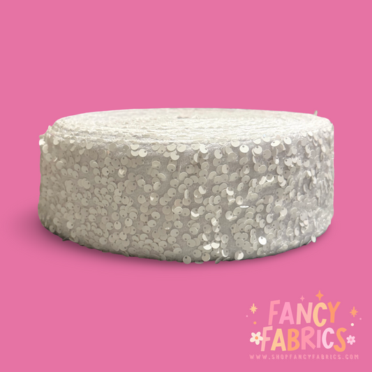 White | 3" Single Sided | Sequin Velvet Ribbon | Ready To Ship