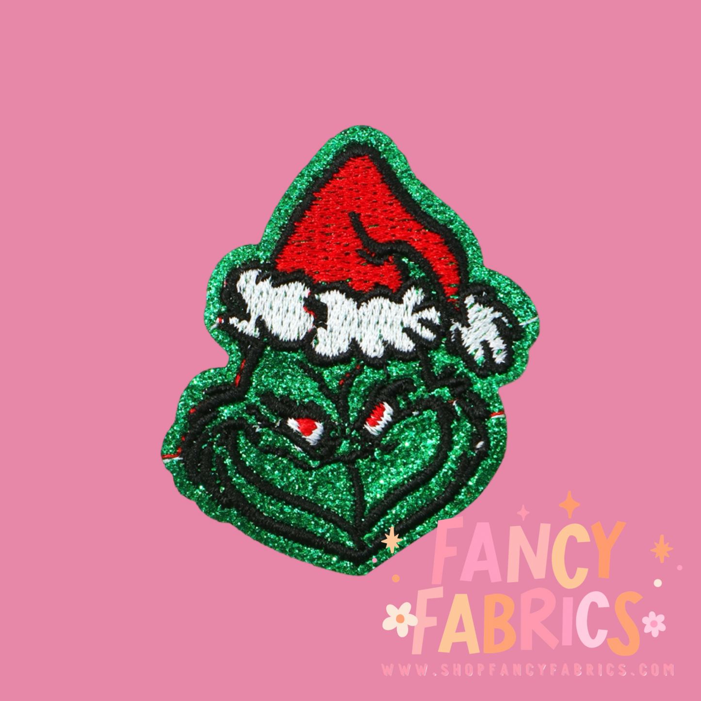 Glitter grinch iron on patch