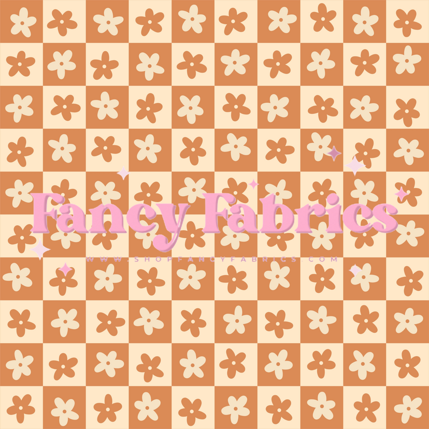 Tiny Flower Checkers (Tan) | PREORDER | By The Yard