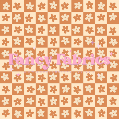 Tiny Flower Checkers (Tan) | PREORDER | By The Yard