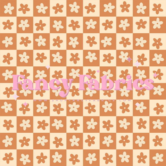 Tiny Flower Checkers (Tan) | PREORDER | By The Yard