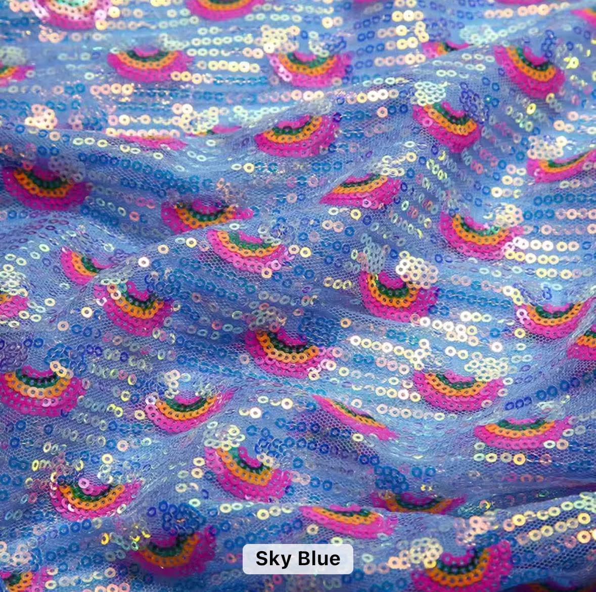 Blue | Rainbow Sequin Mesh | Ready To Ship