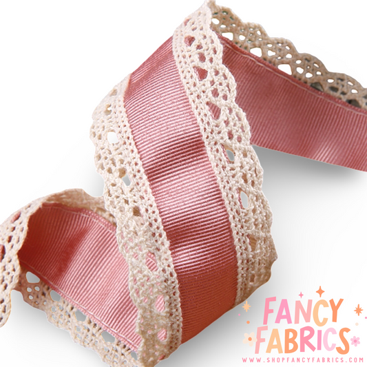 Soft Pink | 1.5" Single Sided | Lace Grosgrain Ribbon | Ready To Ship