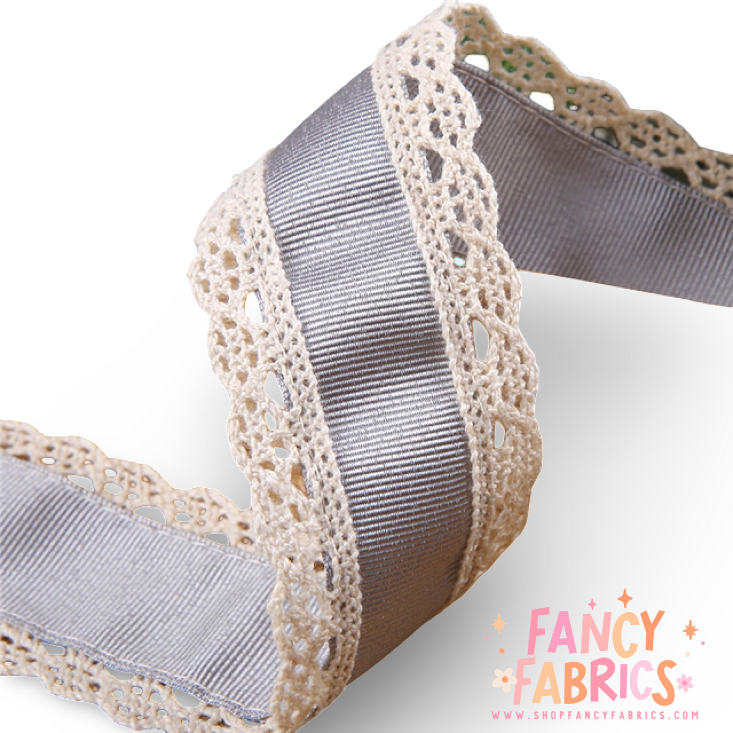 Gray | 1.5" Single Sided | Lace Grosgrain Ribbon | Ready To Ship