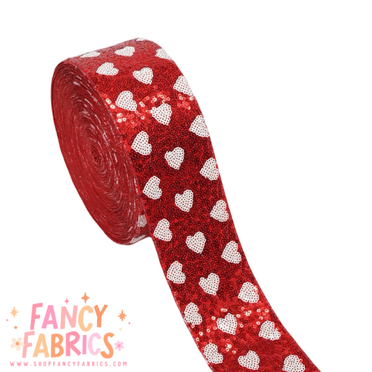 Red Hearts | 3" Single Sided | Sequin Ribbon | Ready To Ship