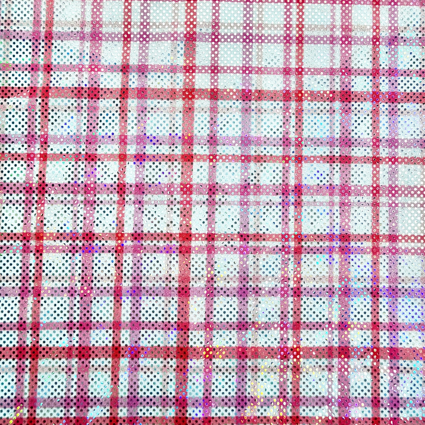 Pink + Red Plaid | 6x6 Scaling | Printed Shattered Holographic | Ready To Ship