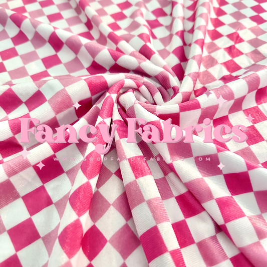 Pink Checkers | 6x6 Scaling | Stretch Velvet | Ready To Ship