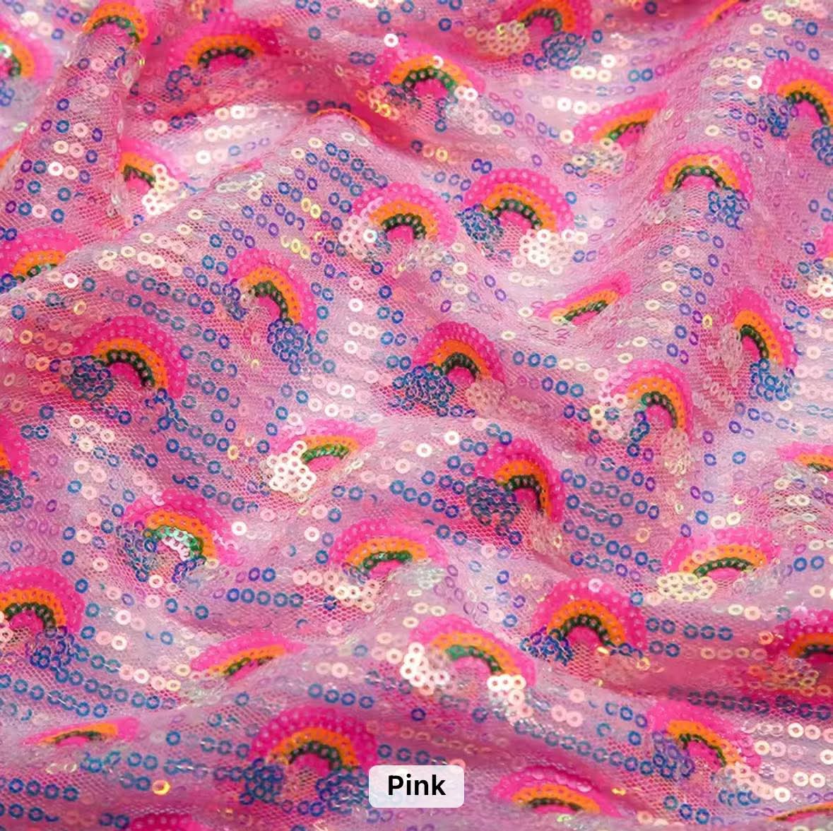 Pink | Rainbow Sequin Mesh | Ready To Ship