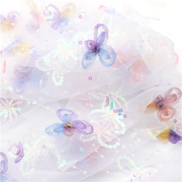 White | 3D Butterfly Sequin Mesh | Ready To Ship