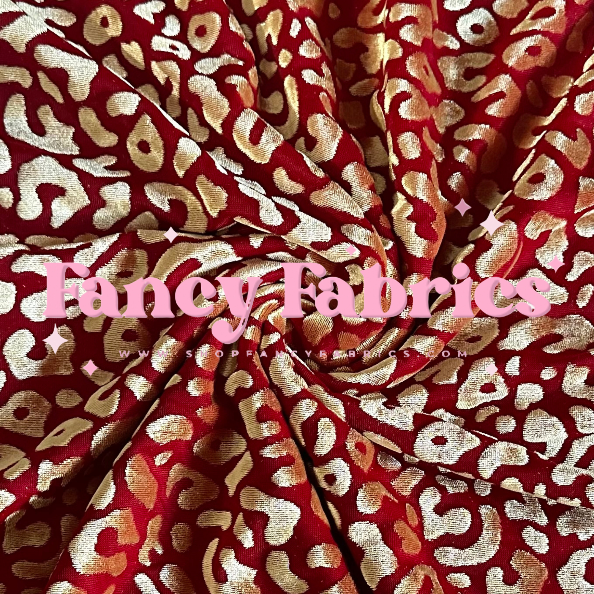Red + Gold | Flocked Leopard Mesh | Ready To Ship