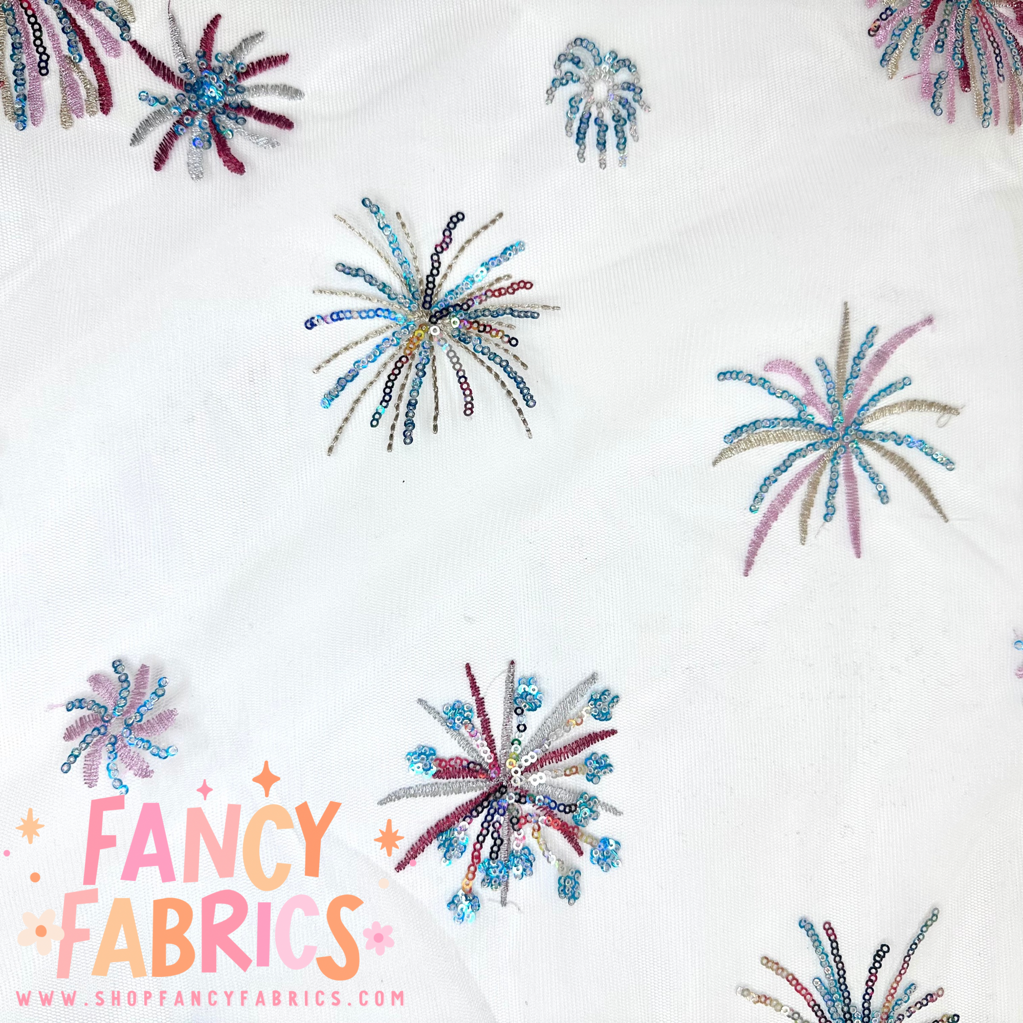 Sequin Fireworks (White) | Mesh | Ready To Ship