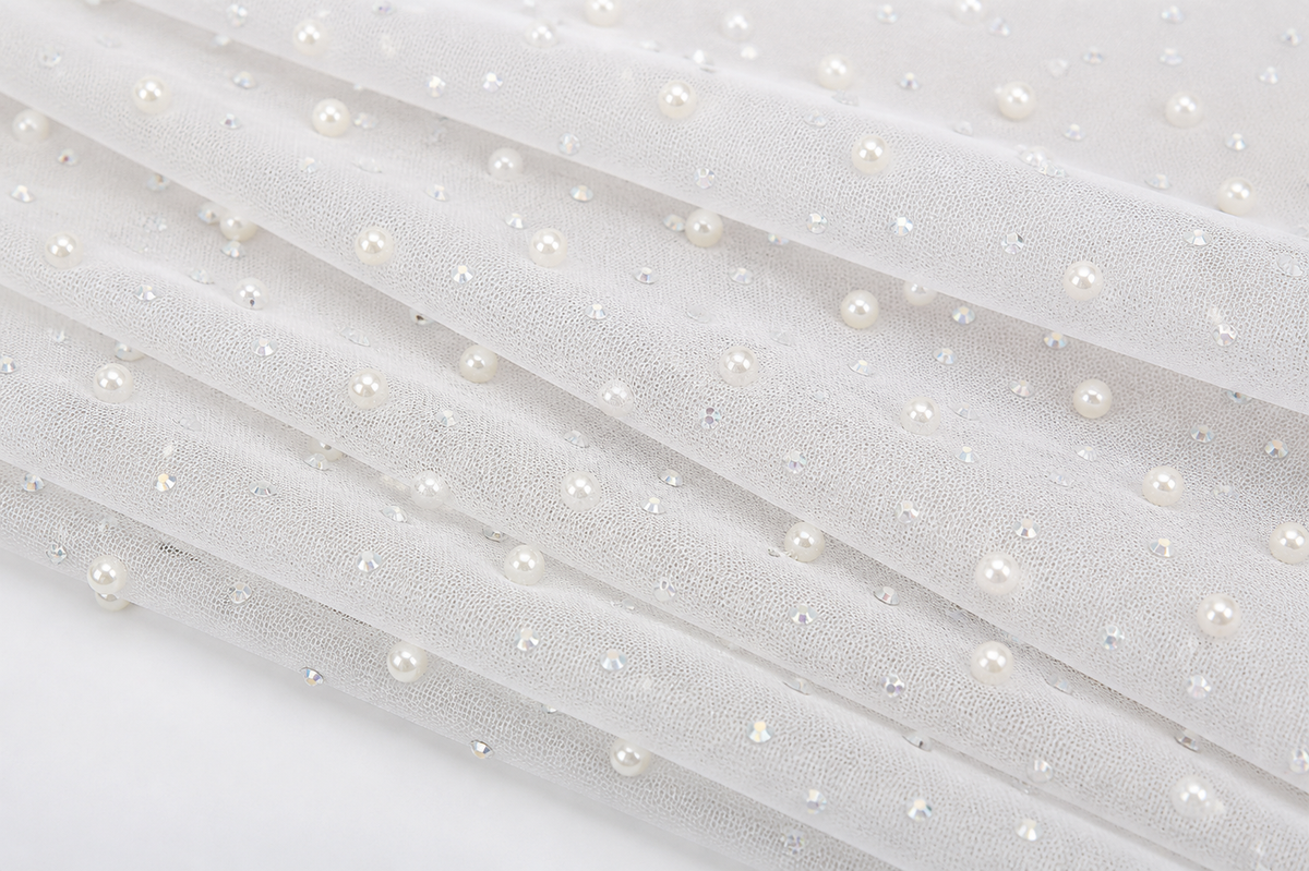 White Rhinestone Mesh Rhinestone + Pearl Mesh | Ready To Ship – Fancy Fabrics