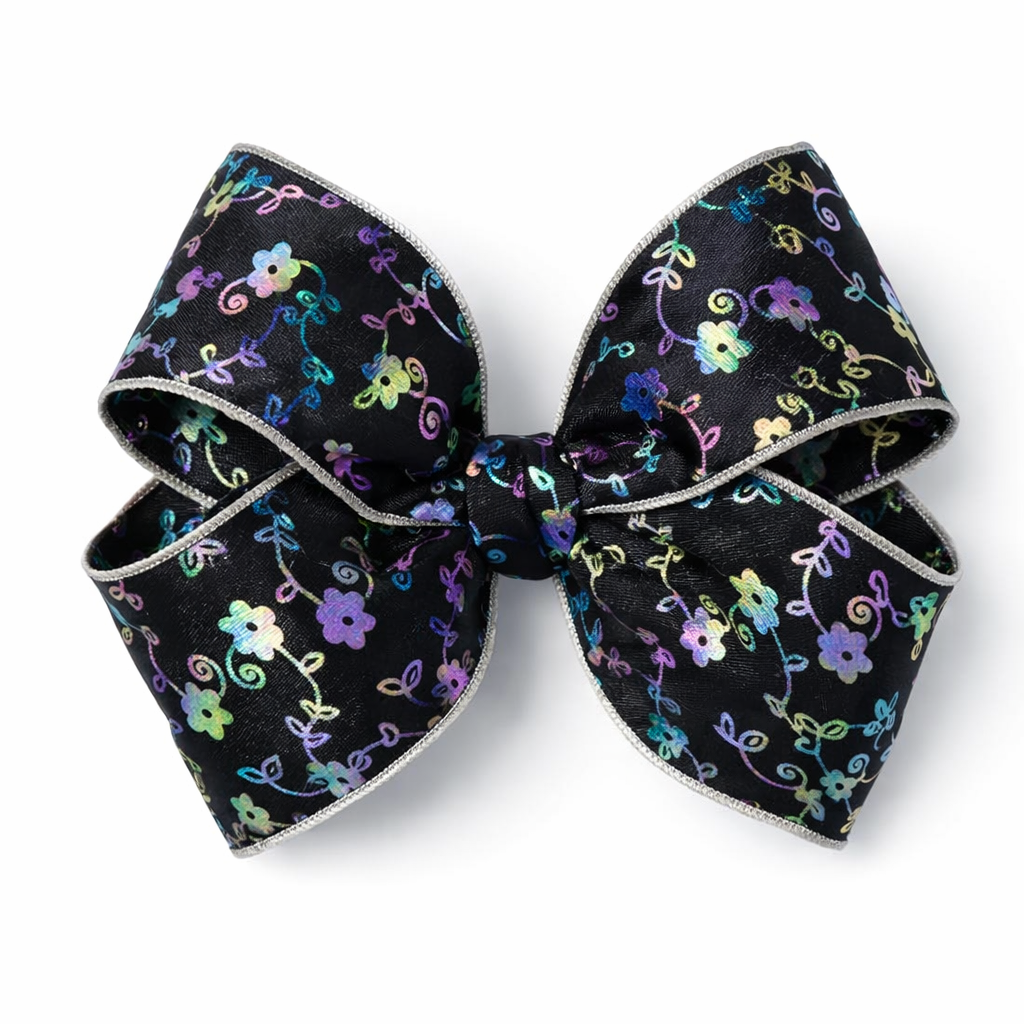 Black | 1.5" | Holo Flowers Ribbon | Ready To Ship