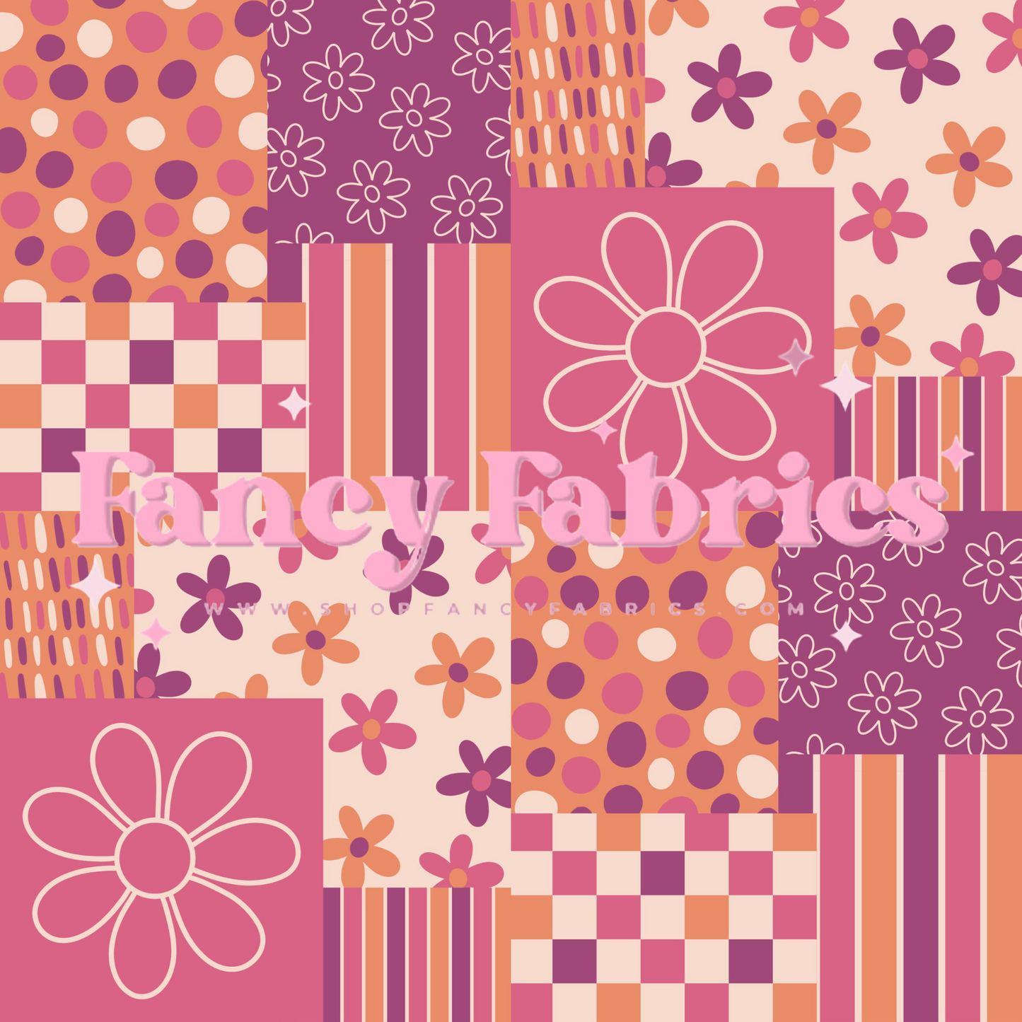 Lauren Liza Designs | Purple Orange Patchwork | PREORDER | By The Yard