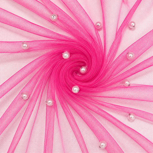 Hot Pink (White Pearls) | Pearl Mesh | Ready To Ship