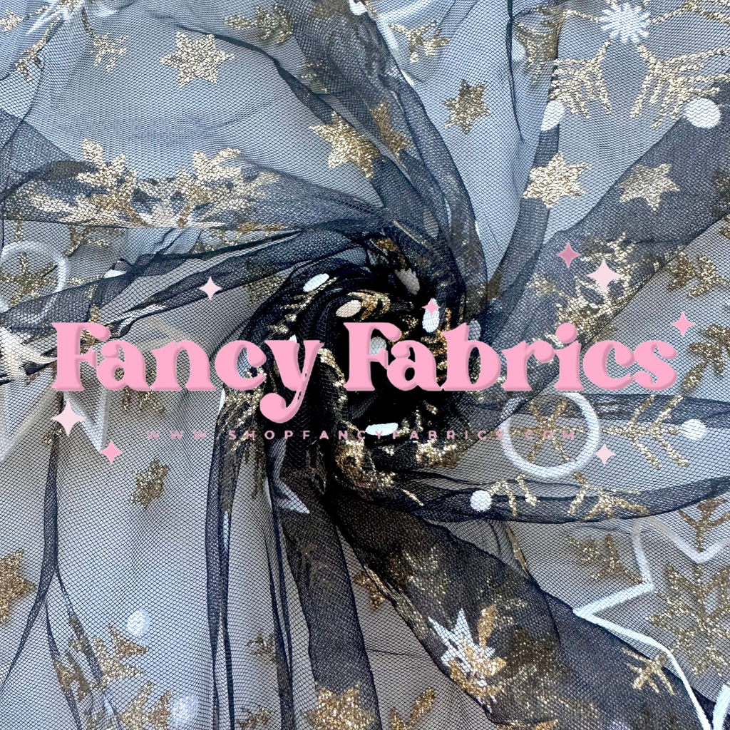 Black Sparkle Snowflakes | Mesh | Ready To Ship