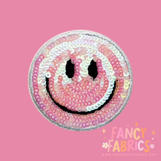 Pink | Sequin Smiley | Iron On Patch