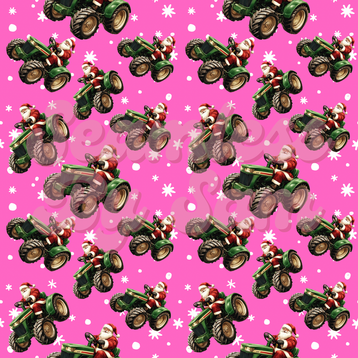 Tractor Santa (Pink) | Seamless File | Digital Download