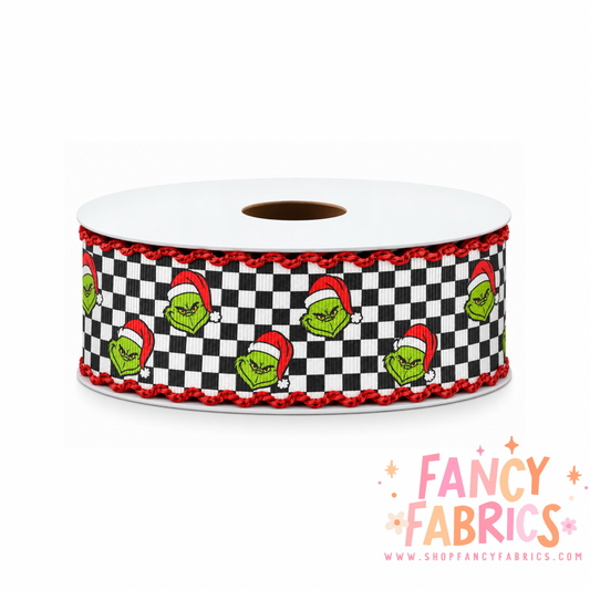 Green Guy Checkers | 2" Single Sided | Moonstitch Printed Ribbon | Ready To Ship