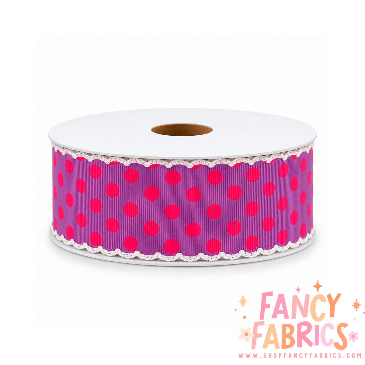 Pink + Purple Polka Dots | 2" Single Sided | Moonstitch Printed Ribbon | Ready To Ship