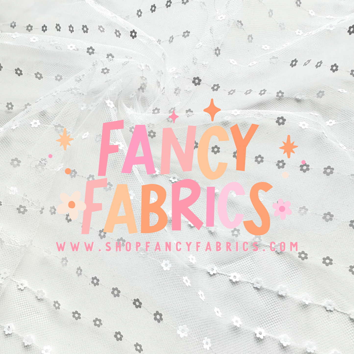 White | Tiny Flower Sequin Mesh | Ready To Ship