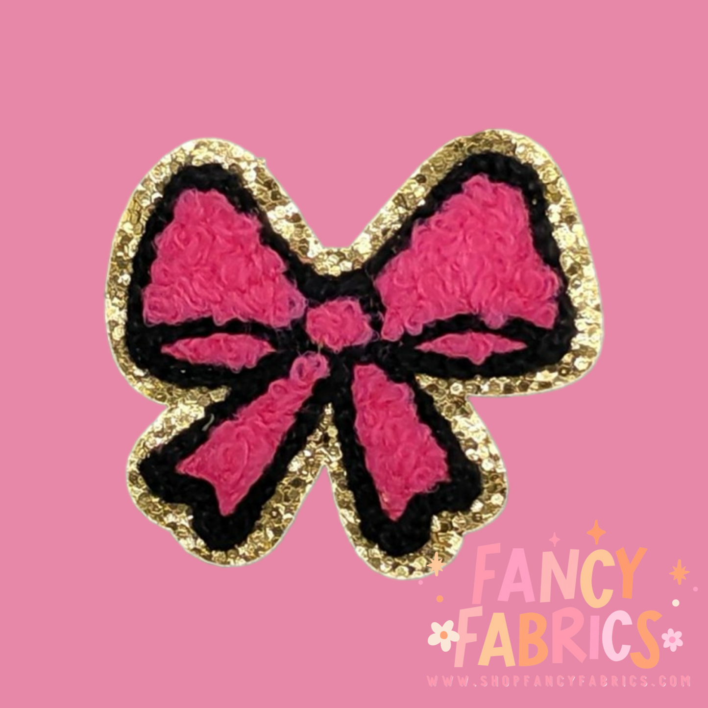 glitter pink bow iron on patch