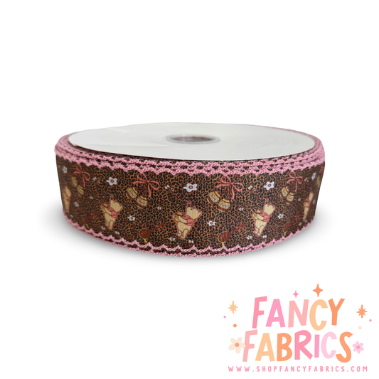 Leopard Honey Bear | 2" Single Sided | Moonstitch Printed Ribbon | Ready To Ship
