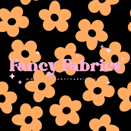 Orange Simple Flowers (Black) | PREORDER | By The Yard