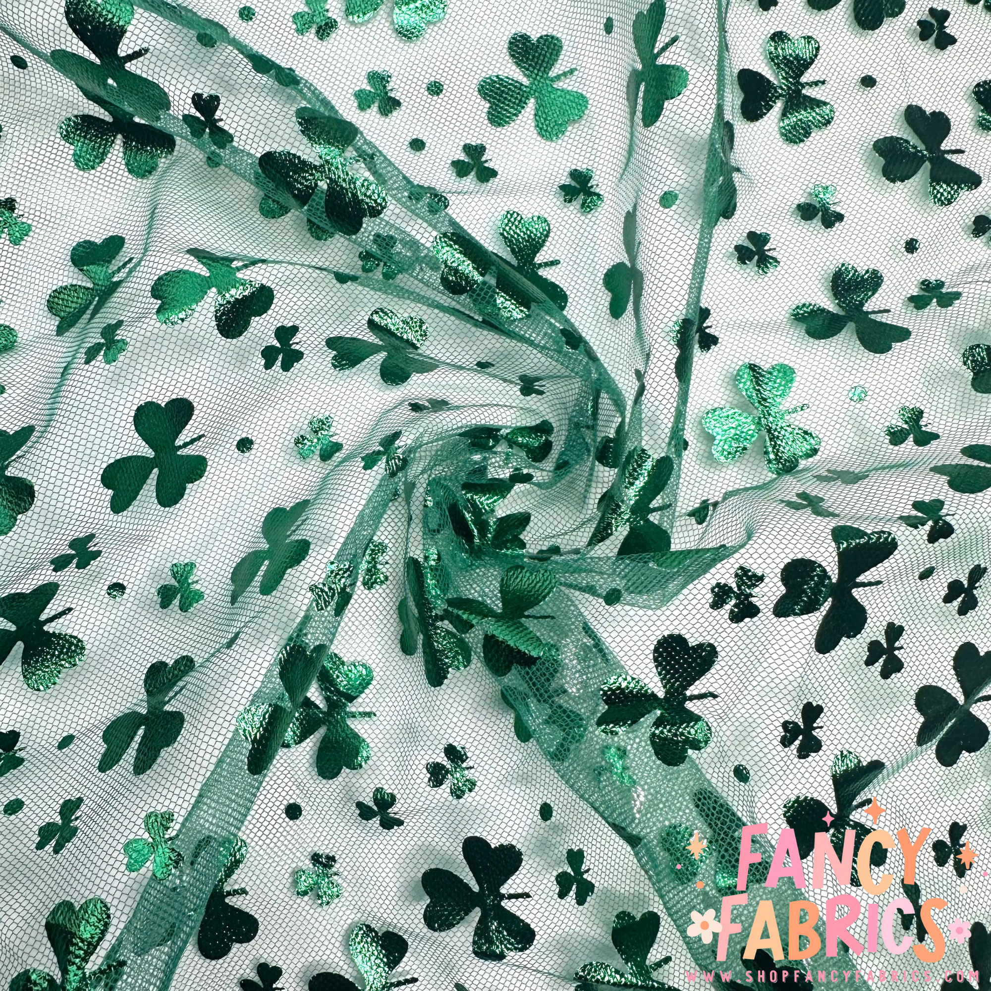 Green Clovers | Foil Mesh | Ready To Ship