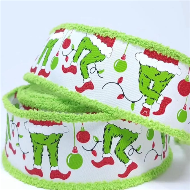 Green Guy (Fluffy Edge) | 2.5" Single Sided | Printed Wire Ribbon | Ready To Ship