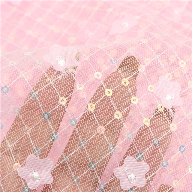 Blush | 3D Plaid Floral Sequin Mesh | Ready To Ship